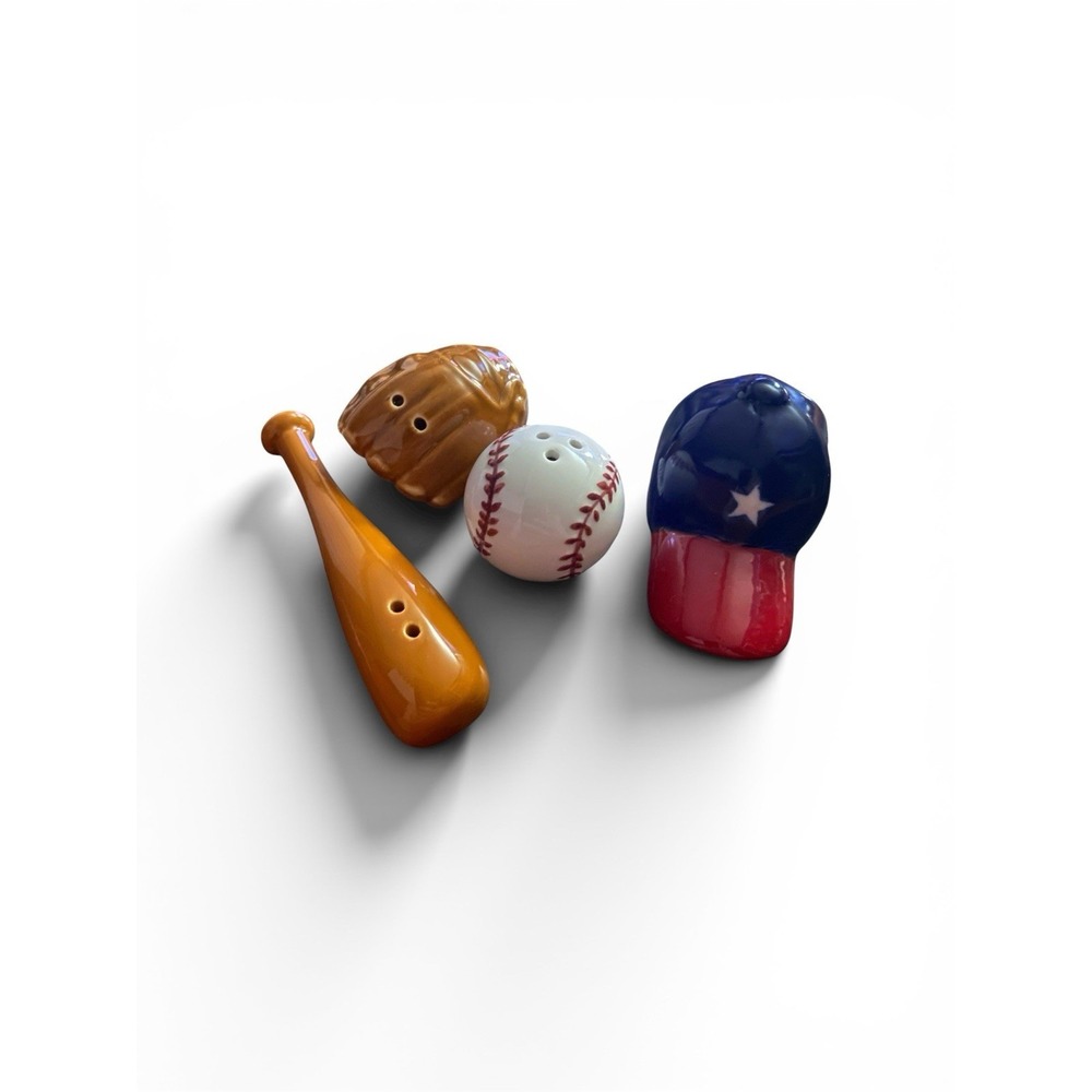 Cracker Barrel Salt And Pepper Shaker Set Of Four Baseball Theme